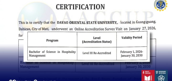 DOrSU BS Hospitality Management earns Level III re-accreditation