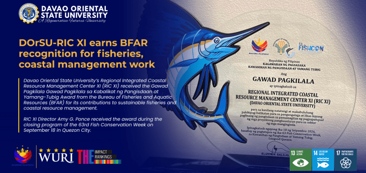 DOrSU-RIC XI earns BFAR recognition for fisheries, coastal management work